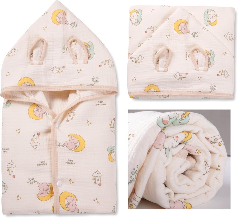 REMASS Hooded Towel Muslin Hooded Towel Made from Organic Cotton 6-Layer Cotton Bath Towel, Soft Bath Towels 25x51inches for Toddler Baby (Splashing Elephant) - Image 1